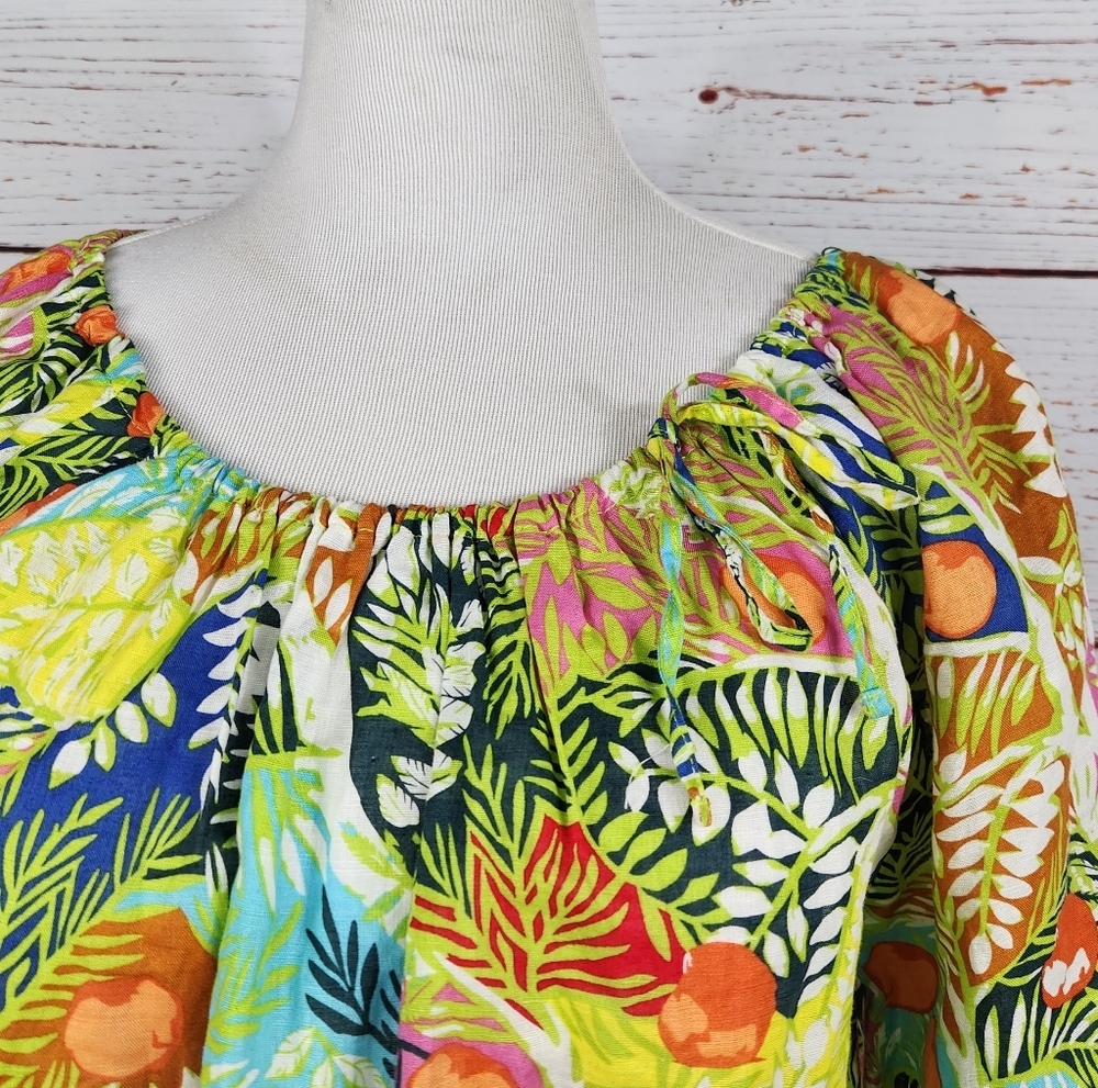 Hester & Orchard Tropical Print Linen Blend Top Size XL - Picture 2 of 7